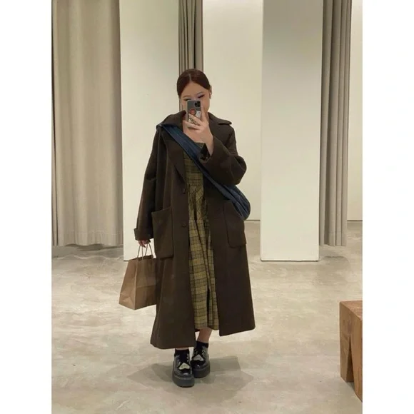 NWT Levi’s Brown Wool Blend Wooly Trench Belted Oversized Coat Peacoat XS​